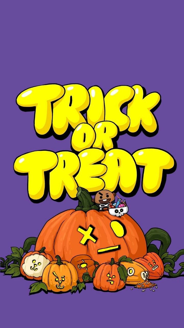 a cartoon pumpkin with the words trick or treat on it