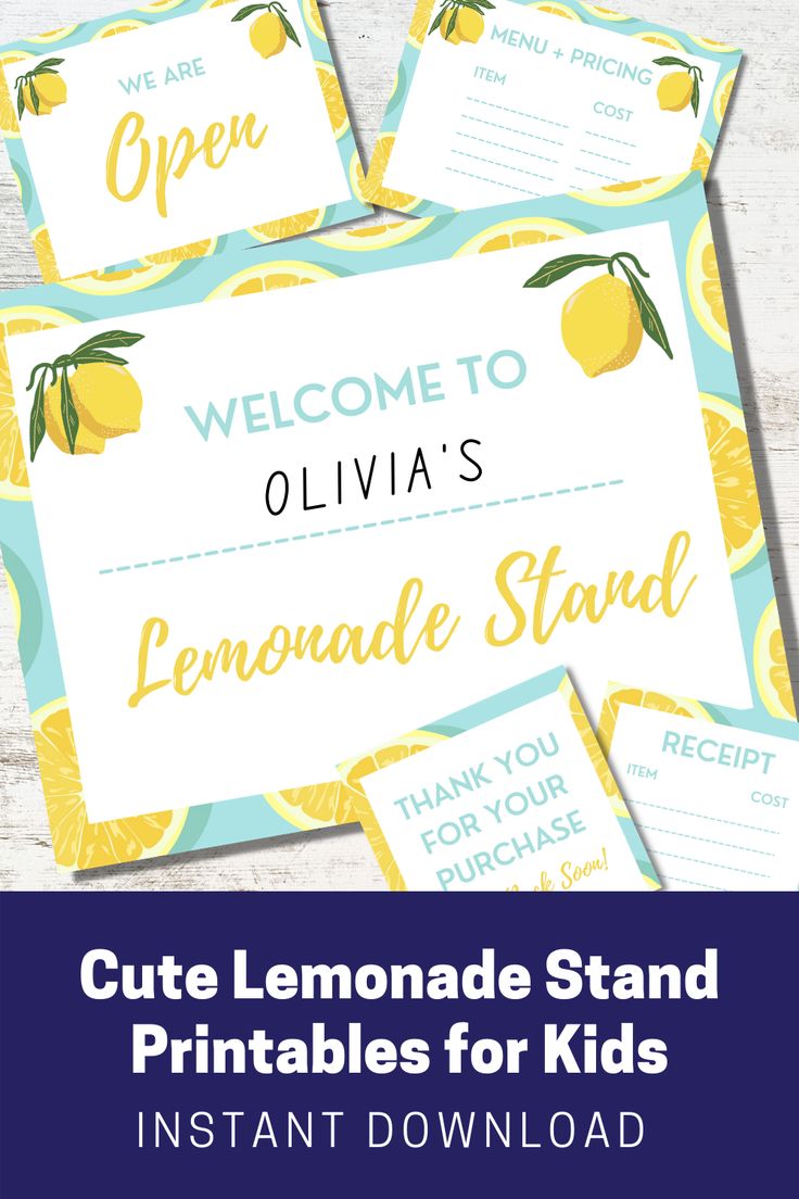 lemonade stand printables for kids with the text welcome to olvia's lemonade stand