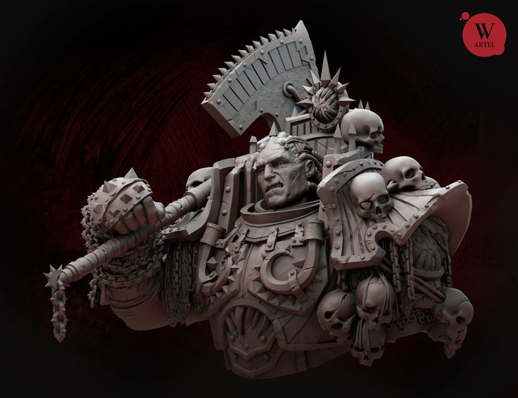 an image of a warhammer with skulls on it