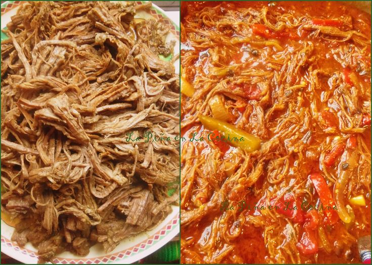 two pictures show different types of food and one has meat in the middle with peppers on it