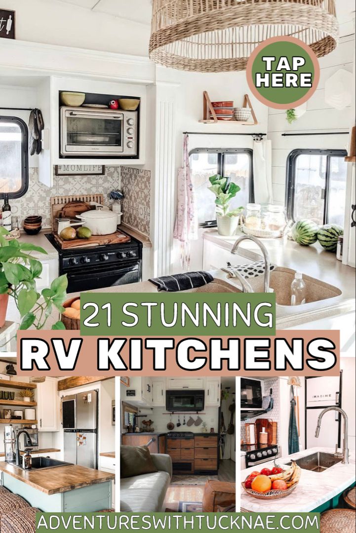 an rv kitchen with the words, 21 stunning rv kitchens