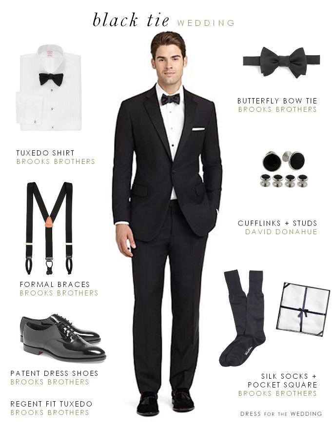 a man in a tuxedo, bow tie, dress shoes, and socks