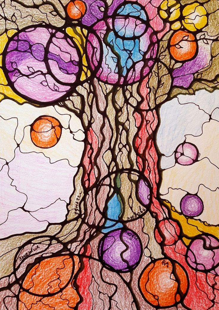 a drawing of a tree with many different colors