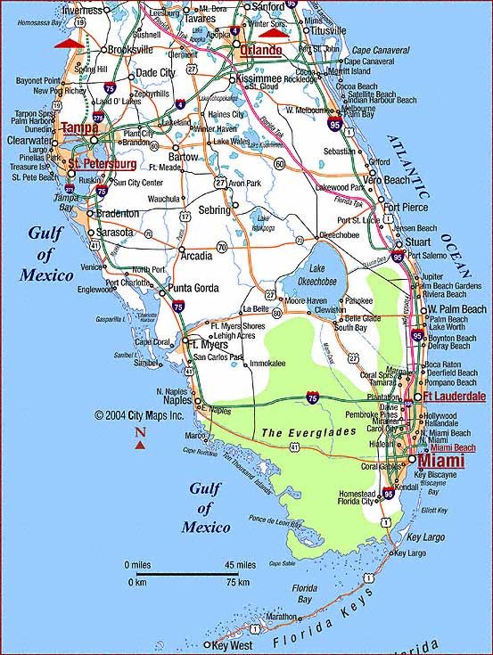 a map of florida with all the roads and major cities