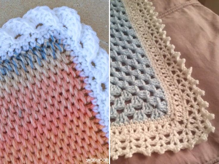 crocheted dishcloths are shown next to each other