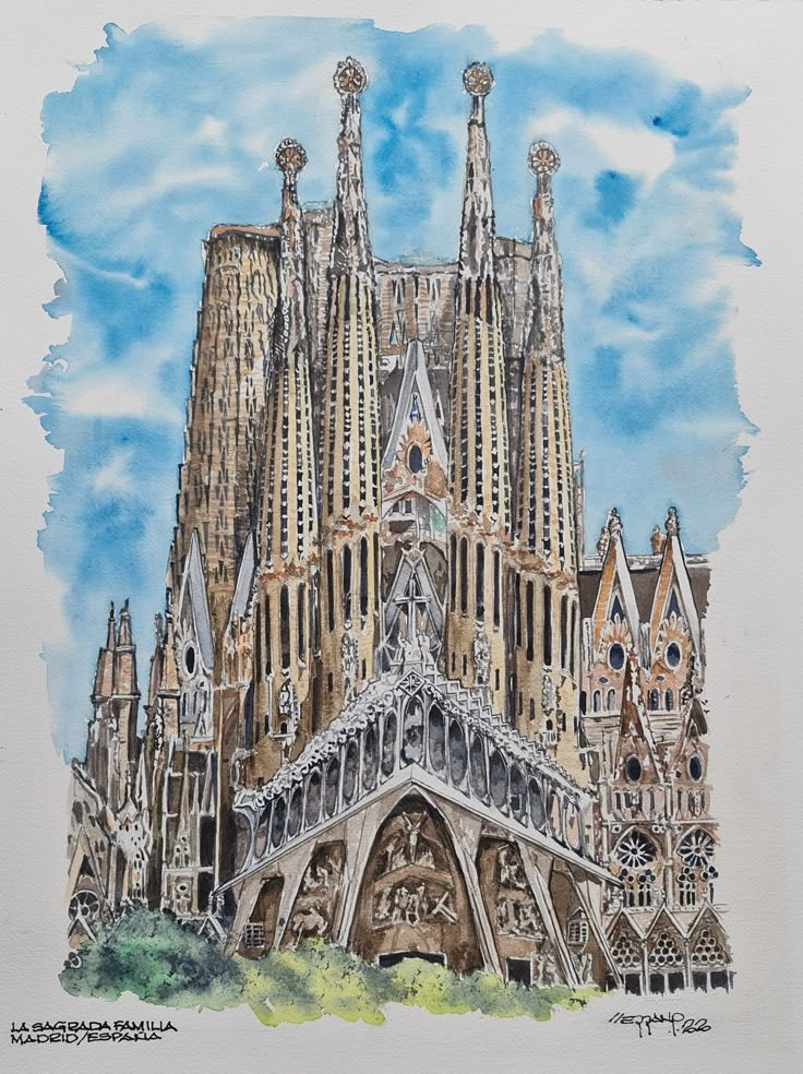 a drawing of a cathedral with many spires