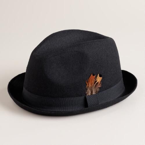 One of my favorite discoveries at WorldMarket.com: Black Fedora with Feather Black Fedora, World Market, Fedora, My Favorite, Hats, Black