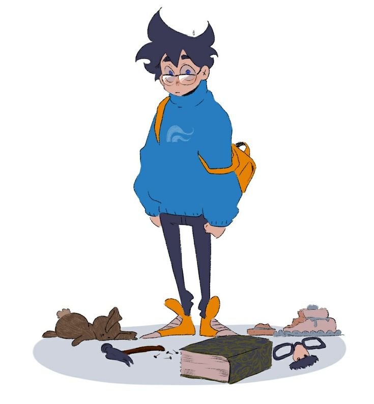 an image of a cartoon character standing in front of books and dead mice on the ground