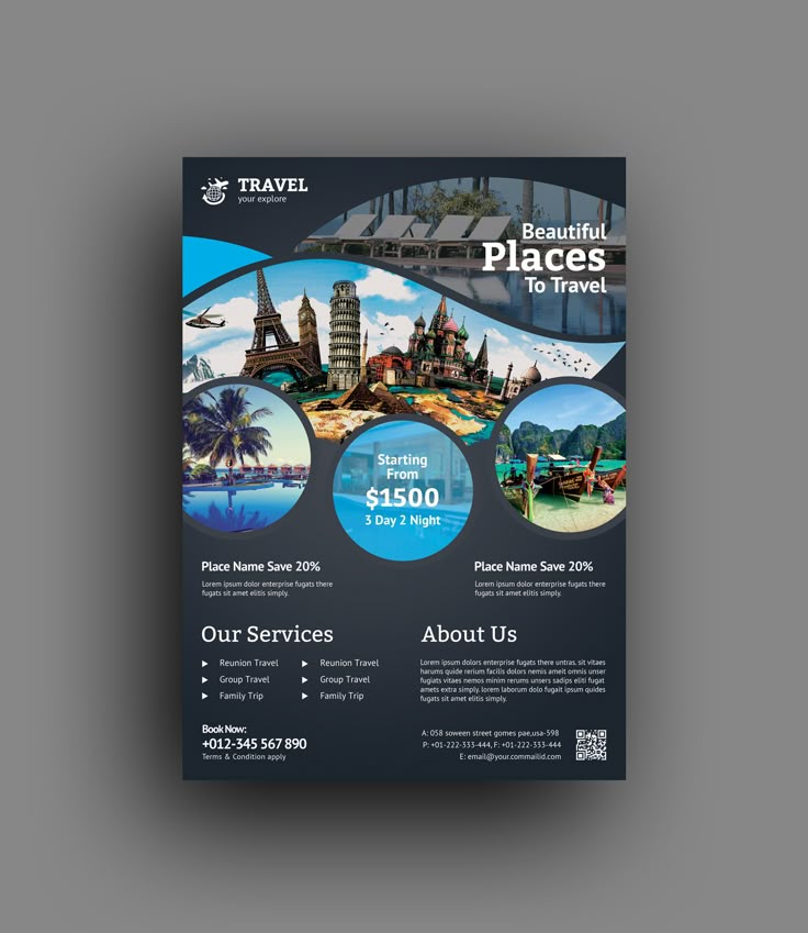 a travel brochure is displayed on a gray background