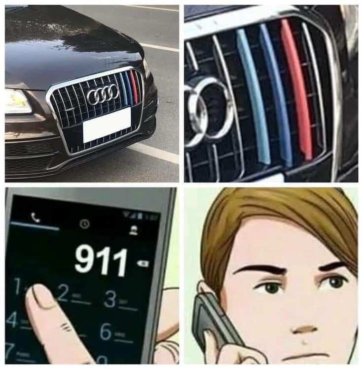 four different pictures with the same person on their cell phone and an image of a car