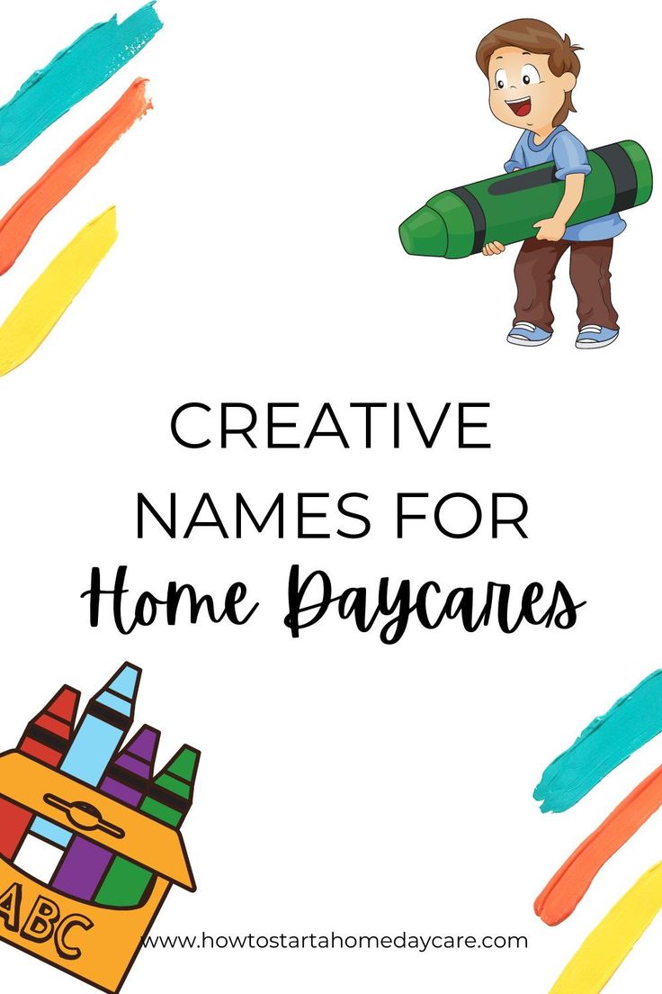 a boy holding a crayon in his hands with the words creative names for home pay