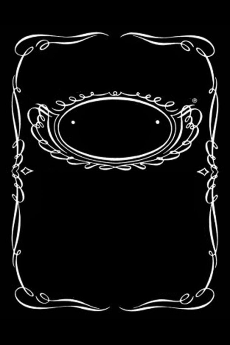 a black and white drawing of an oval frame on a black background with swirls