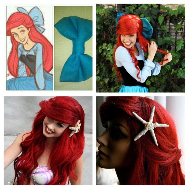 four different pictures of ariel the mermaid with red hair