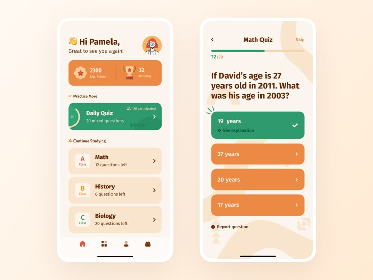 two mobile screens showing the different stages of aging from birth to age in 2011 and 2012