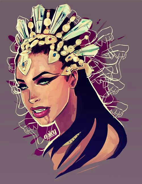 a digital painting of a woman wearing a headdress with feathers on her head