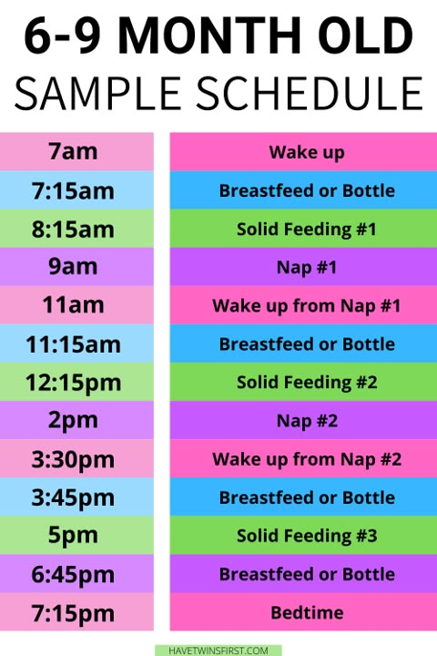 Sample 6 Month Old Schedule for 2 Naps, 3 Naps, & Solids | Baby routine ...