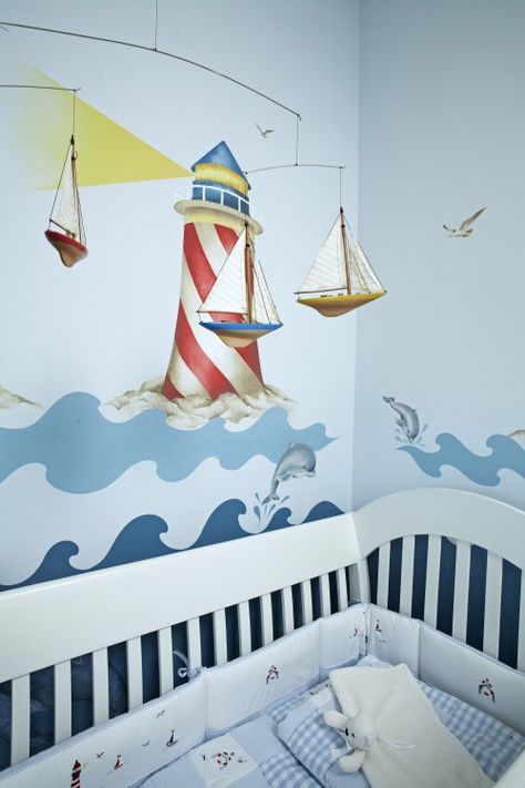 Nautical nursery - loooove the lighthouse | Nautical baby room, Kids ...