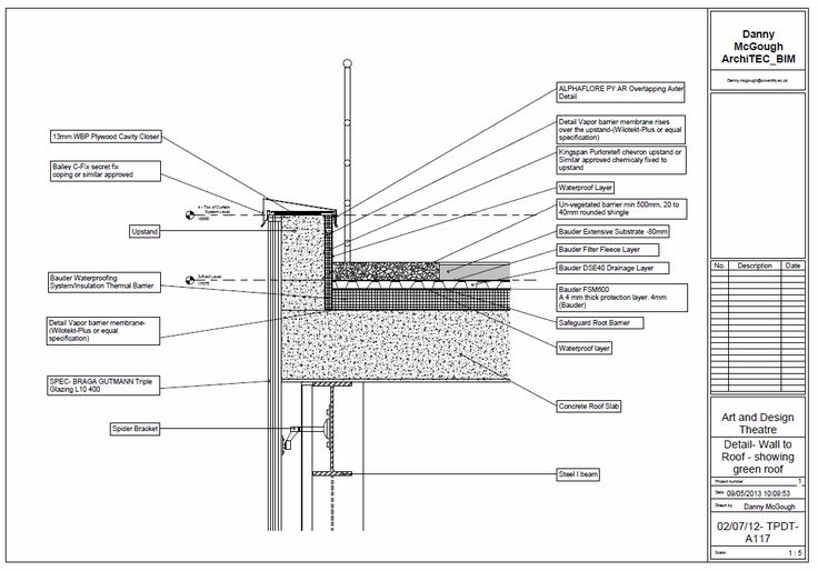 an architectural drawing shows the details of a building's exterior and its surrounding walls