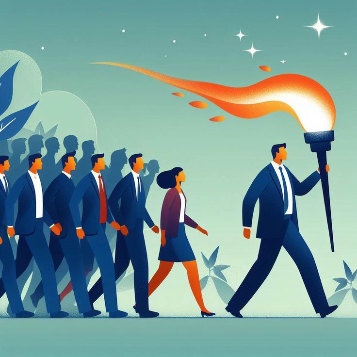 a group of people in suits and ties walking with a torch