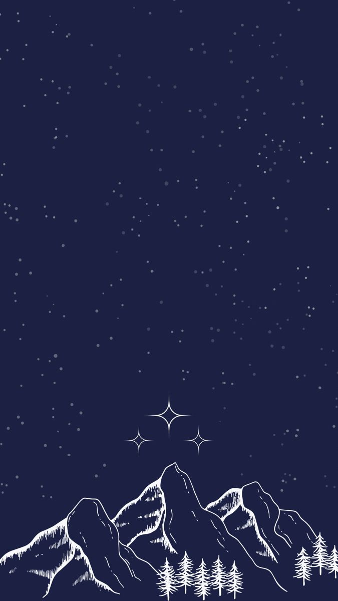 the night sky with stars and trees on it, as well as mountains in the foreground