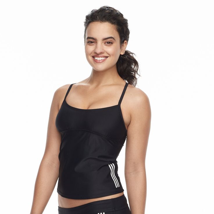 Women's adidas Core D-Cup Tankini Top Sporty Black Adidas Swimwear, Adidas Black Fitted Swimwear, Fitted Black Adidas Swimwear, Adidas Black Swimwear For Swimming, Adidas Swimwear, Adidas Swimsuit, Black Swimwear, Swim Suit Bottoms, Adidas Black