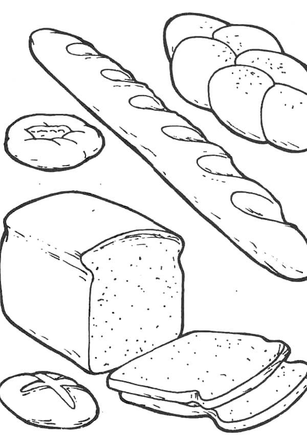 bread and slices of bread on a white background coloring pages for kids, free printable