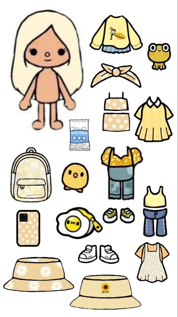 the paper doll has many different items on it