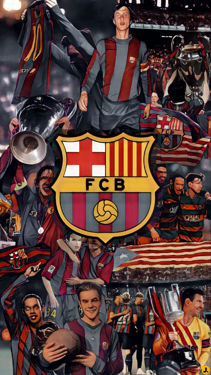 a collage of photos with different teams and colors on them, including the barcelona crest