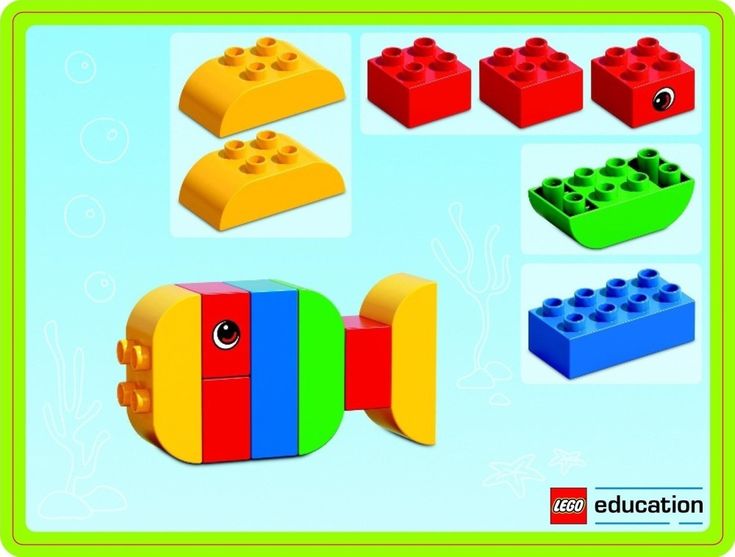 the legos are all made up of different colors and shapes, including one fish