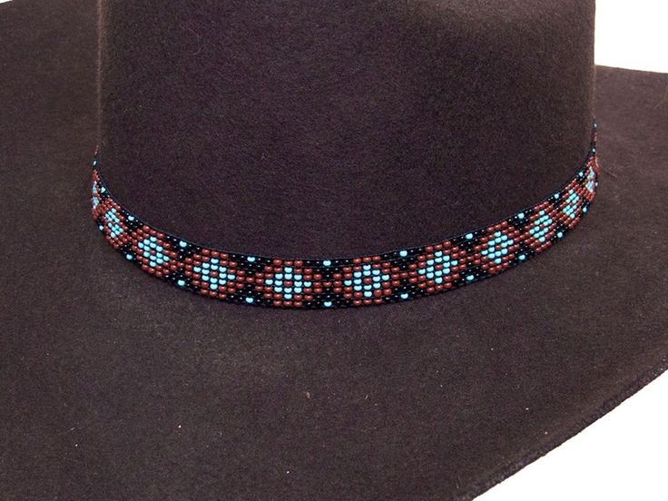 Beaded Cowboy Hat Band Stretch Fit Diamond Design Beaded Cowboy Hat, Cowboy Scarf, Scarf Slides, Cowboy Cross, Cowboy Hat Band, Bead Applique, Cowboy Hat Bands, Horse Hair Bracelet, Beaded Hat Bands