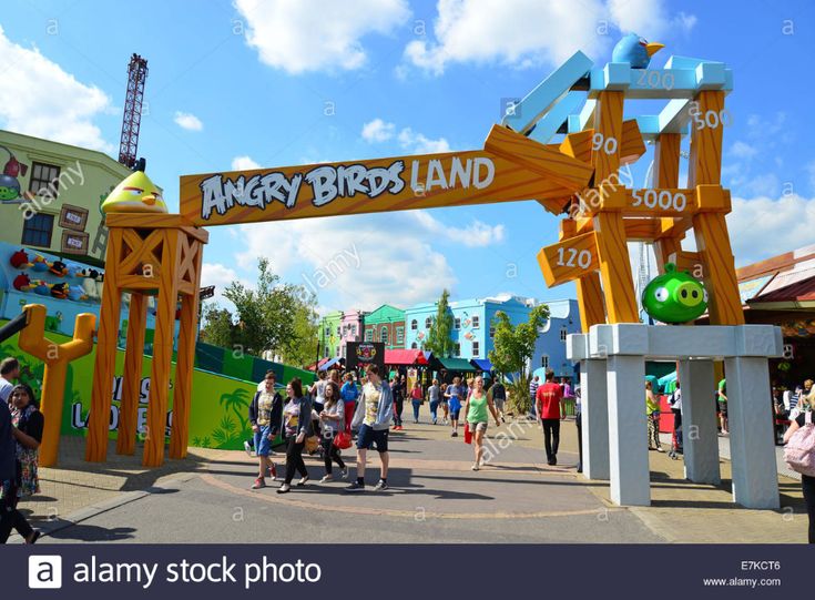 the entrance to angry birds land at an amusement park