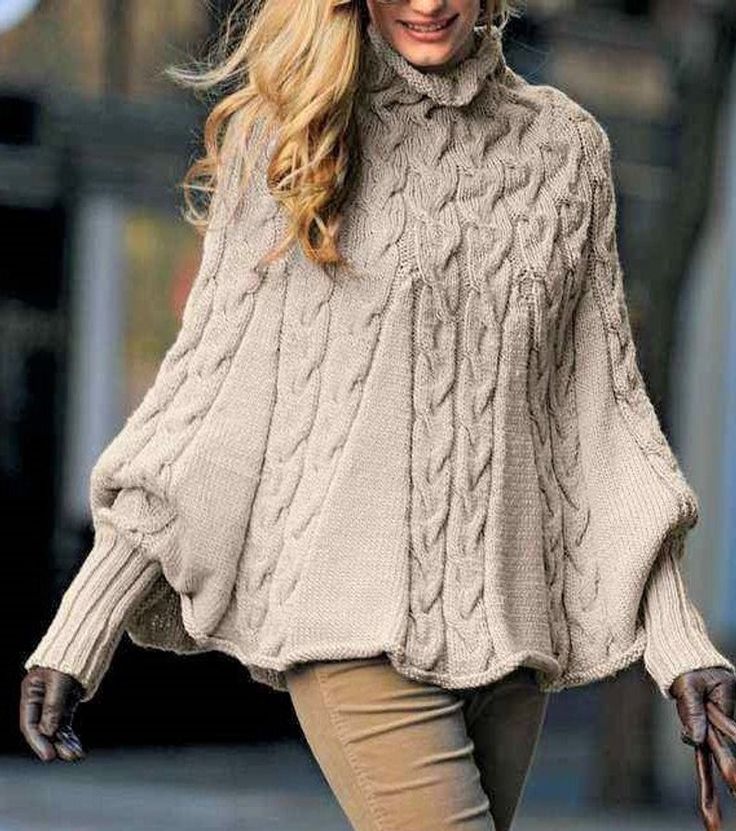 PURCHASED PATTERN - Vintage Knitting Pattern Womens Aran Cable Poncho Swing | Etsy ~ sizes S/M, L/XL and XXL ~ so gorgeous and unique! Poncho With Sleeves, Vogue Kids, Turtleneck Poncho, Poncho Knitting Patterns, Vogue Knitting, Knitted Poncho, 가을 패션, Vintage Knitting, Mode Inspiration