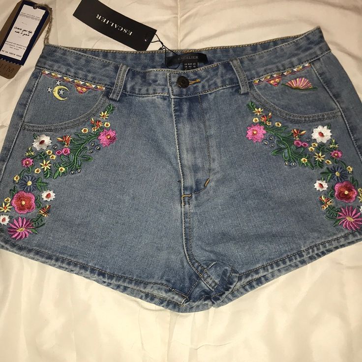 Cute!! Embroidered Jean Shorts New With Tag. European Sizing - Us Juniors Size 10 But Runs A Bit Small. Nonsmoking Home Casual High Rise Bottoms With Floral Embroidery, High Rise Floral Embroidered Bottoms For Spring, Embroidered High Rise Cotton Bottoms, High Rise Embroidered Cotton Bottoms, Embroidered High-rise Cotton Bottoms, Summer High Rise Embroidered Bottoms, Trendy High Rise Bottoms With Floral Embroidery, Casual High Waist Pants With Floral Embroidery, Summer Mid-rise Pants With Floral Embroidery