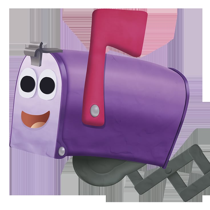 a purple and pink mailbox with a smiling face