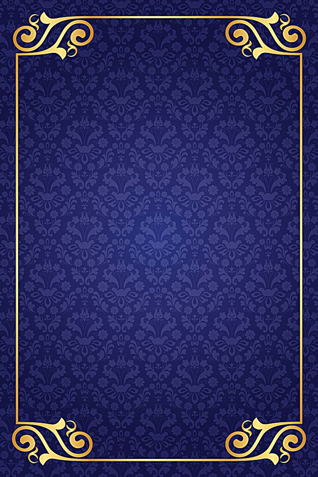 a blue and gold background with an ornate frame