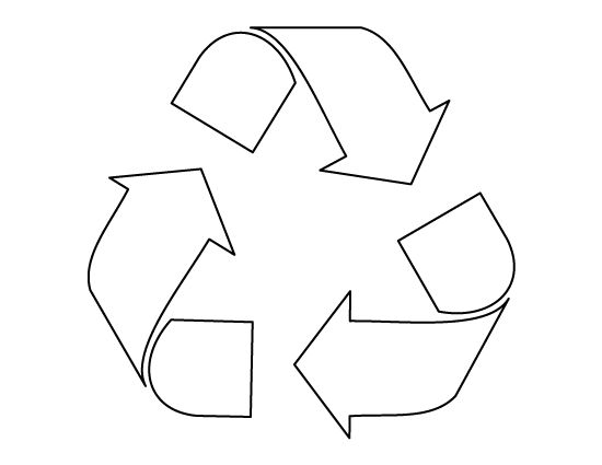 a black and white drawing of a recycle sign with arrows pointing up to the right