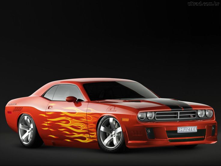 a red car with flames painted on it