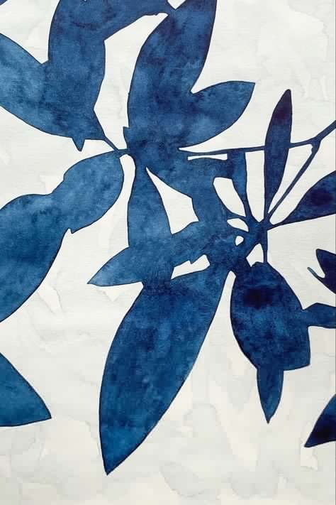 Abstract Blue Leaves Watercolor Painting