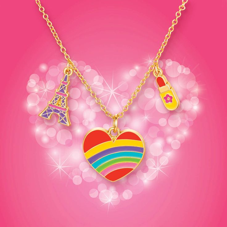 Spice up any outfit with the trio of charms in this whimsical necklace, sure to bring smiles and charm every time it's worn! Features a lobster claw clasp and is quality tested for hypoallergenic, nickel and lead free wear. Perfect for ages 5+. Cute Charm Necklace With Dangling Charms For Gifts, Cute Charm Necklaces With Dangling Charms For Gifts, Cute Dangling Charms Necklace For Gift, Playful Charms Jewelry For Birthday, Fun Nickel-free Jewelry For Friendship, Multicolor Adjustable Charm Necklaces, Trendy Nickel-free Pink Charm Necklace, Playful Dangle Personalized Jewelry, Adjustable Multicolor Charm Necklace