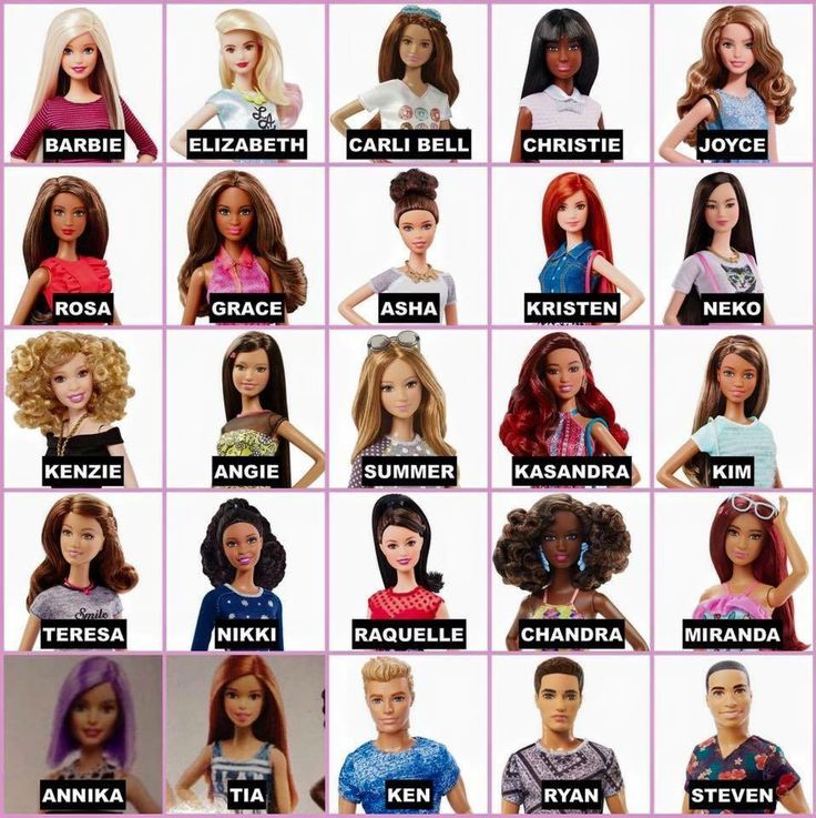 barbie dolls with names and pictures on them