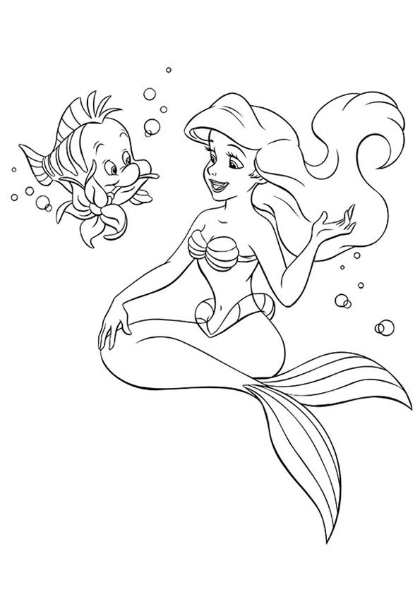 the little mermaid and her fish coloring pages