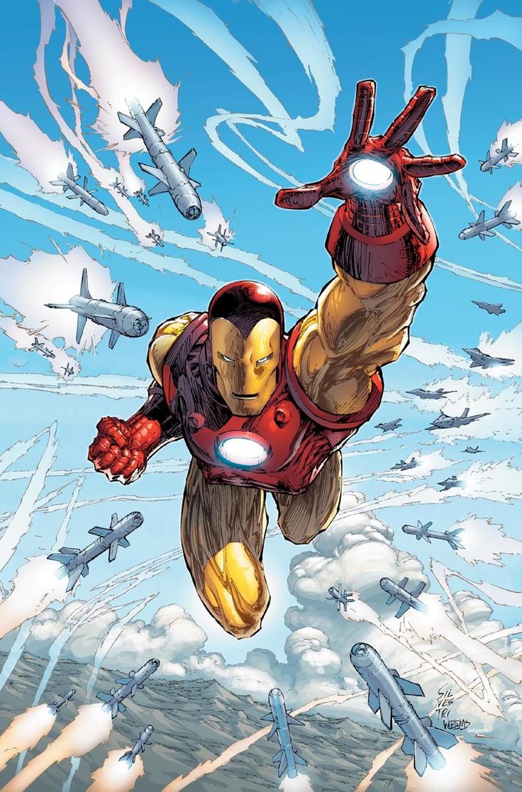 an iron man flying through the air surrounded by airplanes