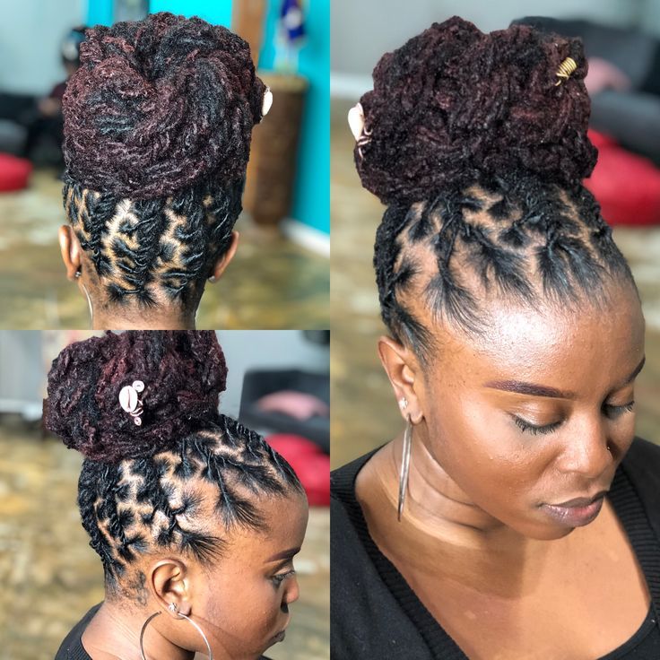 Twisted loc bun Top Bun Loc Styles, Locs Pin Up Styles, Locs Bun Styles Updo, Loc Bun Hairstyles, Locs Bun Styles, Hairstyles With Dreads, Locs Updo Styles, Loc Bun Styles, Locs In A Bun