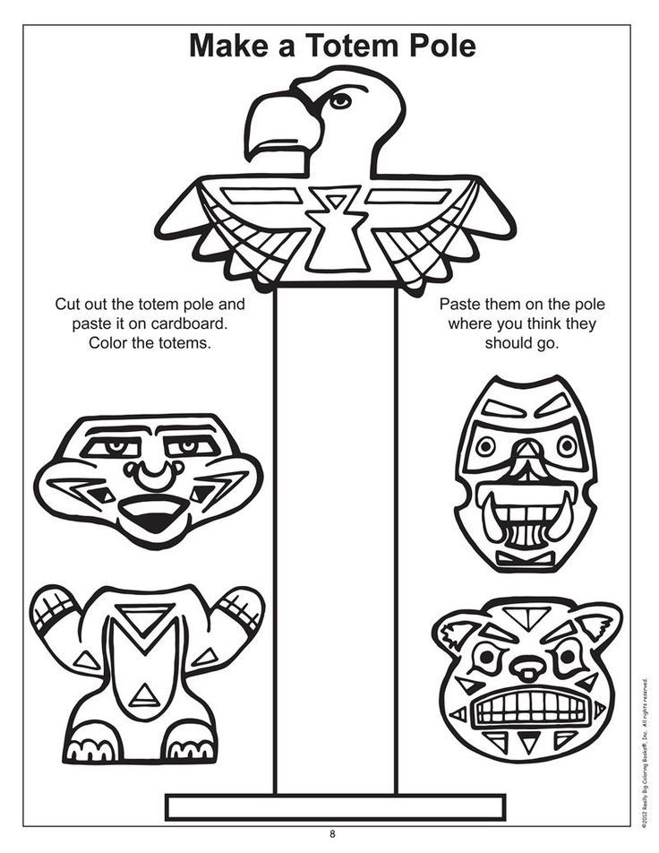 a coloring page with different masks on the front and back of it, including an eagle