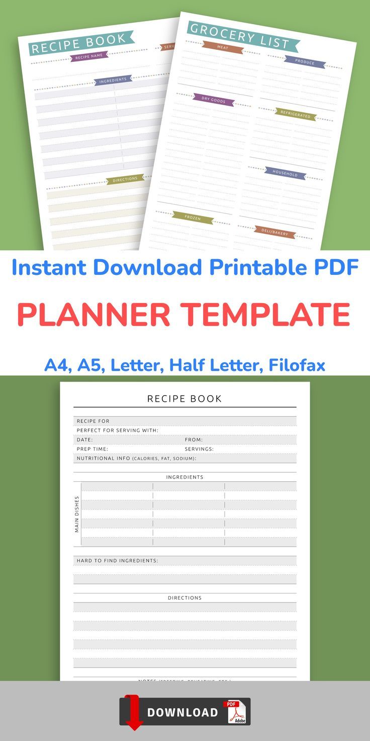 Meal Planner Printable, Weekly Menu Planner With Grocery List, Family ...