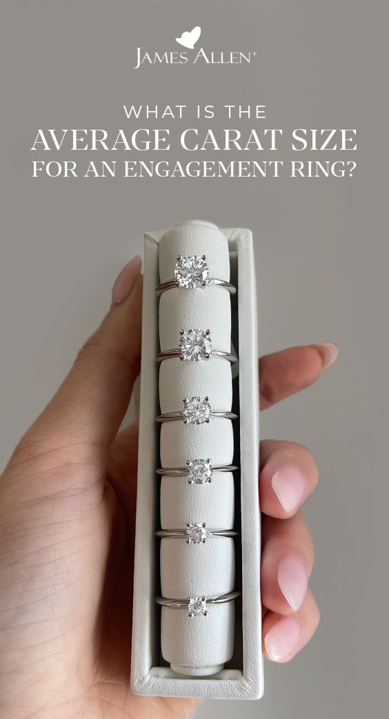 someone is holding an engagement ring in their hand with the text, what is the average carat size for an engagement ring?