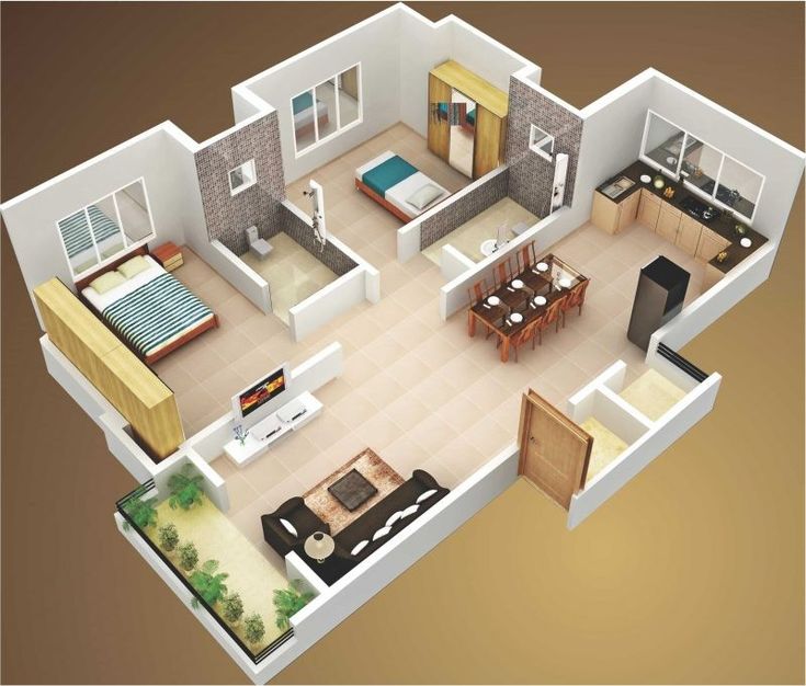 an overhead view of a two bedroom apartment