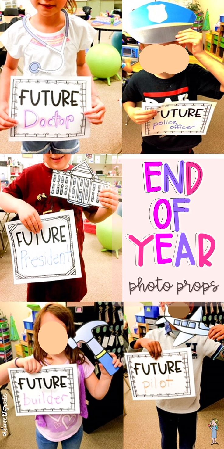 several pictures of children holding up signs with the words end of year written on them