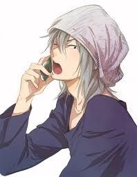 an anime character talking on a cell phone with her mouth open and wearing a towel over her head