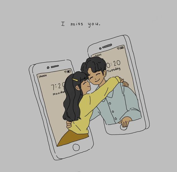 two people hugging each other in front of an iphone with the caption i miss you